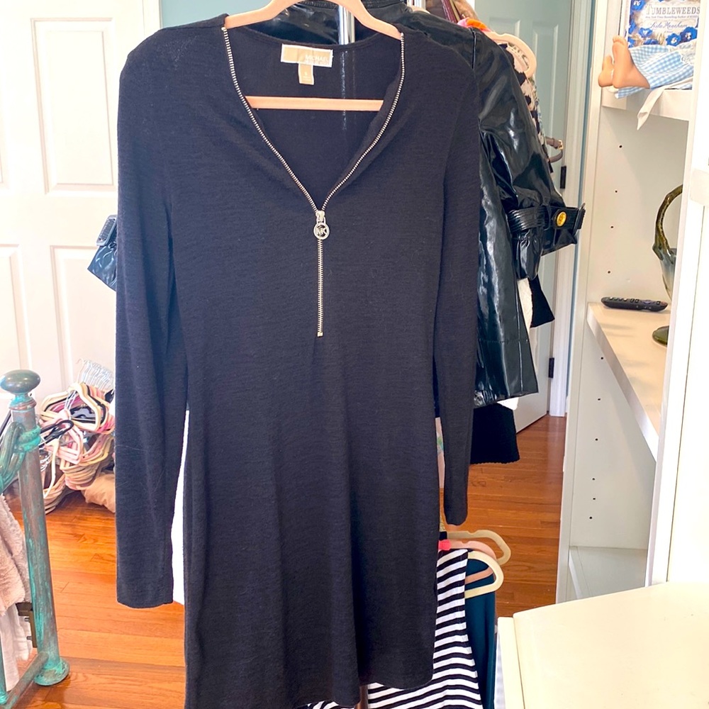 Michael Kors Charcoal Gray Zip Front Long Sleeve Dress Size S